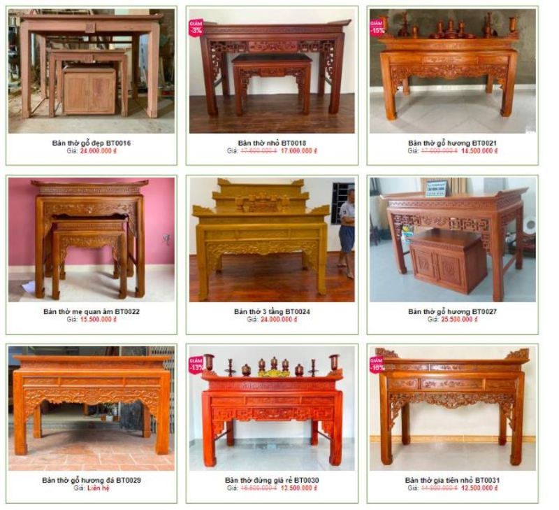 Bàn Thờ Đẹp cung cấp đa dạng các sản phẩm làm từ nhiều loại gỗ chất lượng cao